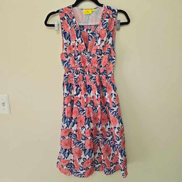 Anthropologie Roller Rabbit Hibiscus Floral Print Mini Dress Blue Red Size XS - Picture 4 of 10
